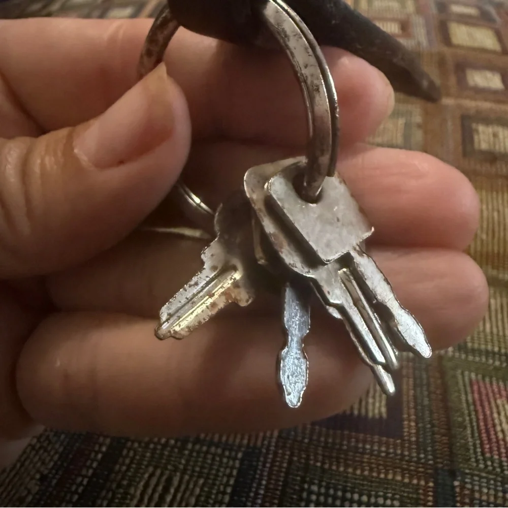 Vintage Leather Name Keychain “Leo” with a Lion & 5 Old Keys Leo Gift Unisex